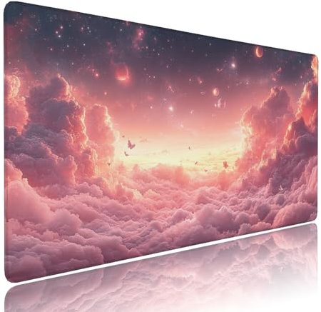 Tapis de Souris XXL Rose sous Main Bureau Gaming Accessoire Clavier Mouse Pad Ciel étoilé Etendu Large Tapis Gaming 800x300x3mm avec Base en Caoutchouc, Bords Surpiqué Antidérapant Étanche d-279