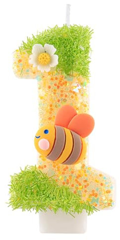 Personalisierte Geburtstagskerzen Biene Zahlen 1,Geburtstagsdeko 1 Jahr Mädchen, Gelb Kerzen Geburtstag, Honigbiene und Blume Tortendeko Geburtstag,Geburtstagskerzen Torte Deko Kinder Geburtstags