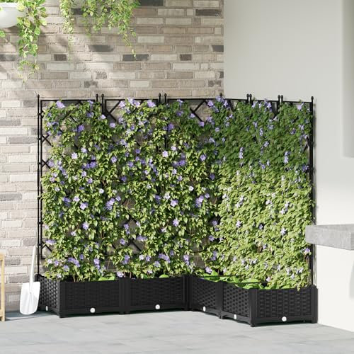 Pangshiyuan Fioriera con traliccio, in plastica resistente ai raggi UV, griglia regolabile in altezza, per piante rampicanti, balcone, giardino, terrazza, nero, 120 x 120 x 125,5 cm, set da 5 pezzi