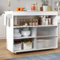 Crlnaup 122 x 46 (69) x 91 cm, carrito isla de cocina plegable, encimera de chapa de roble, puertas correderas de vidrio templado, estantes ajustables, toallero, carrito grande isla de cocina
