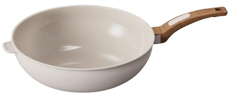 Cooksmart Signature 30cm Wok Pan – Cast Aluminium | Non-Stick | PFOA & PFAS Free | Induction, Gas, & Electric Hob Compatible | Dishwasher Safe | Ergonomic Handle (Ivory)