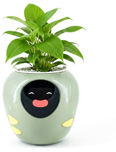 Plantbot Grand pot de fleurs intelligent amélioré pour animaux de compagnie, avec intelligence artificielle, affichage de la température du temps et base d'animations expressives, pour décoration