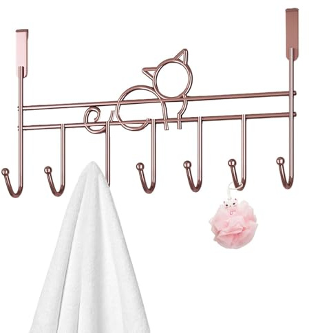 Over Door Towel Rack - Durable Cat Shaped Over The Door Organizer with 7 Hooks,Towel Hanger for Living Room Bathroom Bedroom and Kitchen, Hanger Hook for Clothes Hat