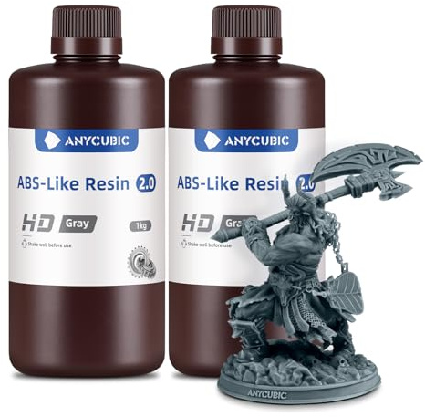 ANYCUBIC Upgraded ABS-Like Resin 2.0, HD Grey, 2kg | 3D Printer Resin with High Toughness, More Precise Details, Low Odor, Wide Compatibility for All LCD 3D Printers
