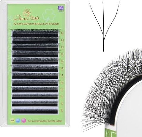 GLAMLASH 3D W Lash 0.07C Curl 7-12mm Mix Premade Fans Eyelash Extensions Professional Salon Use(3D,0.07C,7-12mm)