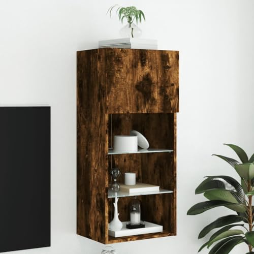 Teenpull TV-Schrank mit LED-Leuchten, Räuchereiche, 40,5x30x90 cm, Wandmontage, Stauraum, für Wohnzimmer