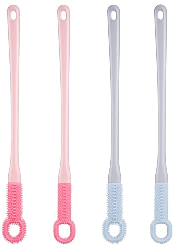 Veemoon 4 Pcs Shower Toe Brush with Long Handle Soft Rubber Foot Scrubber for Toe Gap Cleaning Gentle Feet Cleaning Brushes for Bath and Home Use