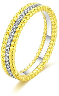 RDSGYZ Bicolor Ringe Frauen 750 14K Echtgold, Eheringe Einzeln Damen 4.2MM mit Diamant Bandring Trauringe Verlobungsringe für Frauen Größe 60 (19.1)