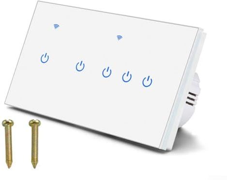 WiFi-Smart-Wandschalter, 2-8-Gang, 2-Wege-Touch-Steuerung für Tuya-App, für Alexa und Smart Life, 220 V 10 A Fernbedienung, Sprachsteuerung, gehärtetes Glas, für Hausbeleuchtung (5-Gang, 2-Wege)