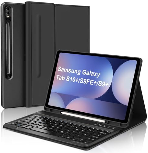 Tastatur für Samsung Galaxy Tab S10+ 2024/S9 FE+/S9 Plus 12.4, Schwarz | Hülle mit Tastatur für Samsung Tab S10 Plus Keyboard Cover Magnetische Abnehmbar Bluetooth QWERTZ Layout