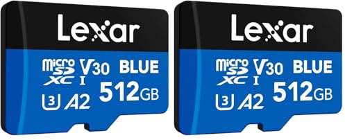 Lexar Blue Micro SD Card 512GB, up to 160MB/s Read, microSDXC UHS-I Card, Class 10, U3, V30, A2, Full-HD & 4K Video, High-Speed Memory Card for Smartphones/Tablets/Action Cameras (Pack of 2)