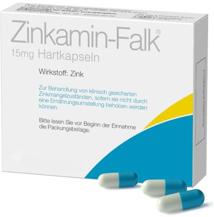 Zinkamin-Falk 15mg 100 Hartkapseln, Zink-Histidin-Komplex, 1 Kapsel täglich | Hohe Bioverfügbarkeit, gute Verträglichkeit, zur Unterstützung bei Zinkmangel, rezeptfrei in der Apotheke erhältlich