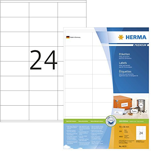 4.800 HERMA 4633 Etiketten / weiß / 70,0 x 36,0 mm