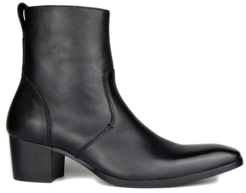 OSSTONE Stivaletto da Uomo Heel Chukka in Pelle Stivaletti firmati Scarpe Casual Tacco Chelsea Stivali OS-VF1088-IT 11 Nero