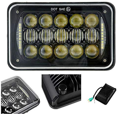 SXMA 48W 4x6 Zoll 5D LED Scheinwerfer rechteckige Ersatz mit DRL DOT genehmigt für H4651 H4652 H4656 H4666 H6545 LED Scheinwerfer Schwarz (1 Paar)