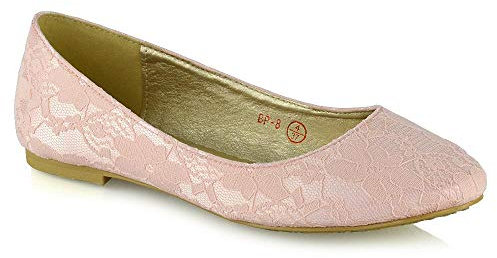 ESSEX GLAM Womens Bridal Flats Close Toe Slip On Lace Wedding Bridal Bridesmaid Pumps Shoes Size 3-9 Pastel Pink