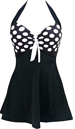Sixyotie Femme Maillot de Bain Une Pièce Taille Haute Rétro Monokini à avec Jupette Fleur Amincissant (Polka,5XL)