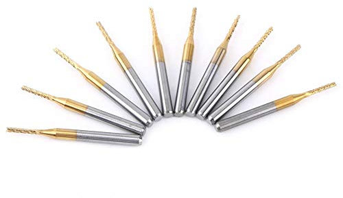 CHICIRIS Fraise en bout en carbure, 10pcs 1.5mm tranchant Fraise en bout CNC P-CB Gravure Bit Tungsten Coating 1/8Shank