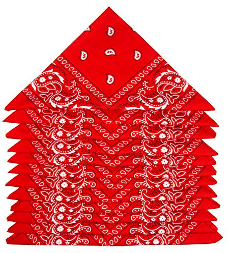 ZWOOS Bandanas für Herren und Damen, 12er-Pack Paisley Kopftuch, Neuheit Cowboy Halstücher für Modekoordinate (Rot)