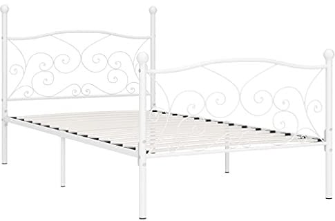 vidaXL Bettgestell mit Lattenrost Metallbett Einzelbett Bett Schlafzimmerbett Bettrahmen Ehebett Schlafzimmermöbel Weiß Metall 90x200cm