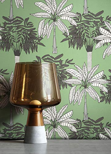 NEWROOM Papier peint Vert Jungle Intissé - Moderne Blanc Gris Palmiers Feuille de Bananier Floral