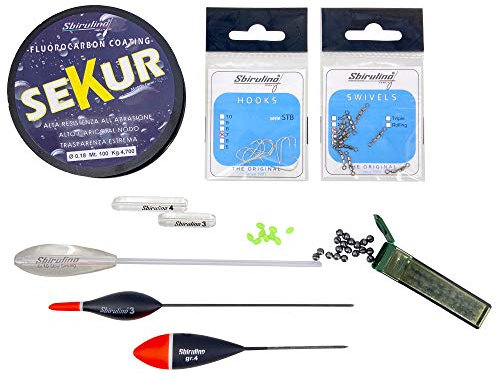 Sbirulino® Kit per Pesca Trota Lago Tremarella Modello Novis Completo di Bombarda, Galleggianti, Filo, Vetrini Trota, Girelle Triple, Piombi, Stopper e Ami.