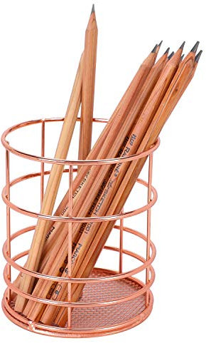 XINCHIA Rose Gold Modern Trendy Pen Holder for Desk, Multifunctional Stationery Organizer, Iron, Square & Round, Unisex