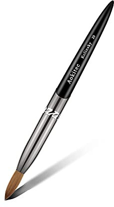 Aokitec Kolinsky Acrylic Nail Brush #20 Oval Crimped Sable Acrylic Brush for Nails Wood Nail Art Brush for Acrylic Application Manicure Tool