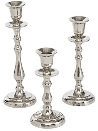 Boltze Kerzenständer Vicco 3-teilig (Kerzenhalter aus Metall, Dekoration Esstisch / Kommode, edles Design, ohne Kerzen) 2004263, Silber