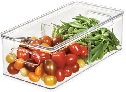 iDesign Clear Recycled Plastic Large Divided Fridge and Freezer Bin