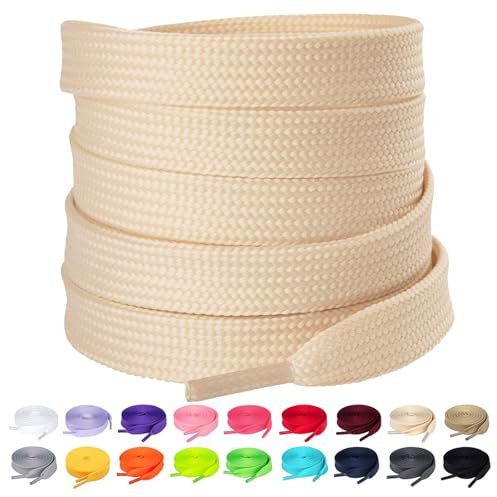 Olukssck Lacci Scarpe Piatti Colorati, [2 Paia] Stringhe Scarpe Resistenti Lacci da Ricambio per Scarpe Sportive, Scarponcini, per Adulti e Bambini - Larghezza 10 mm, Avorio, 145cm