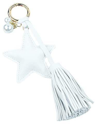 Shining crown Schlüsselanhänger Frau, Leder Quaste Schlüsselanhänger Perle Leder Pentagramm Tasche Charm