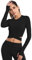 Gym Yoga Crop Top für Frauen Damen Langarm Laufshirt Sportshirt mit Daumenloch Funktionsshirt Atmungsaktiv Sport Oberteil Fitness Kleidung
