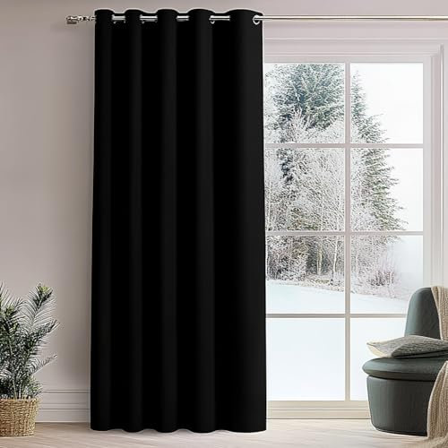 PANOVOUS Breiter Verdunkelungsvorhang für Schiebetür Glastür Raumteiler Vorhang Thermoisoliert Verdunkelung Terrassentür Vorhang Panel 100W x 95L Zoll 1 Panel Schwarz