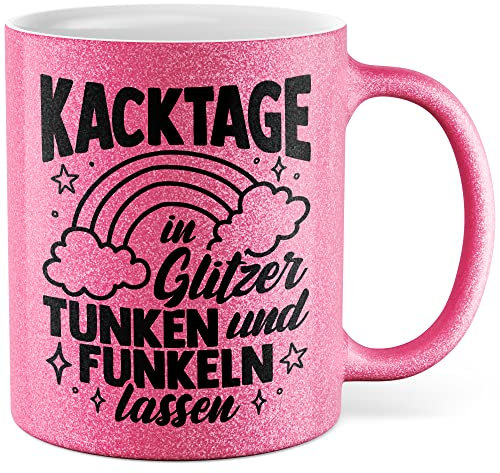 Glitzer Tasse lustig Kaffee-Becher mit Spruch Pink Kaffeetasse schlechter Tag Motiv Rosa Funkel Teetasse Frauen Geschenk Freundin Geschenkidee Kollegin (Pink Glitzer)