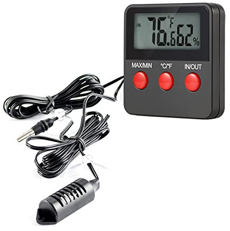 GERUI Misuratore di temperatura e umidità dell'aria a batteria per terrari, termometro, igrometro digitale, 6 × 6 cm, termometro digitale igrometro per rettili, terrario, animali domestici