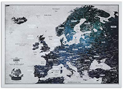 2maps Europakarte Pinnwand mit Pins - Reisekarte mit 100 Stecknadeln - Europa Pinnwand Kork - 53x3x43 cm - Gerahmte Landkarten mit Pinnadeln, Hergestellt in der EU, Die Karte ist gebrauchsfertig
