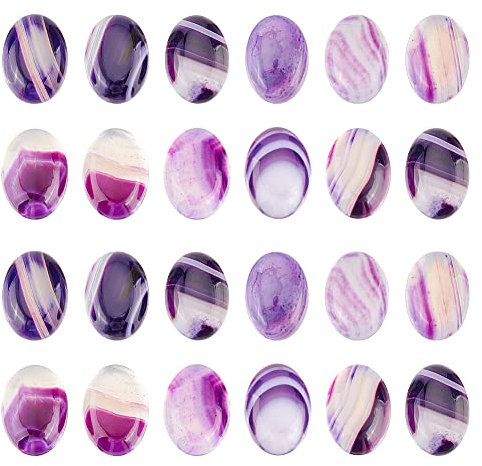 FINGERINSPIRE 24 Pz Cabochon In Agata Striata Naturale 18x13x5mm Cabochon Cabochon Ovali Viola Retro Piatto Cabochon In Pietra di Agata Fasciata A Strisce Guarigione Chakra Pietra di Cristallo