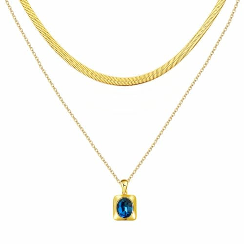 YONVUN Collana ciondolo Girocollo a strati separati | 18k oro placcato serpente spina di pesce piatto impilabile catena rettangolo pietra preziosa cristallo zircone collana dainty gioielli set regalo