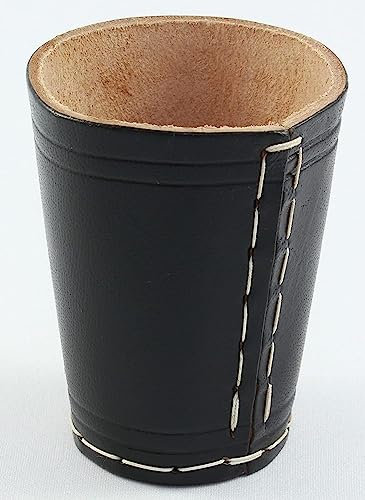 Kaufen-Schenken-Spielen Deluxe Würfelbecher aus Leder schwarz mit weißen Nähten Standartgröße 8 cm