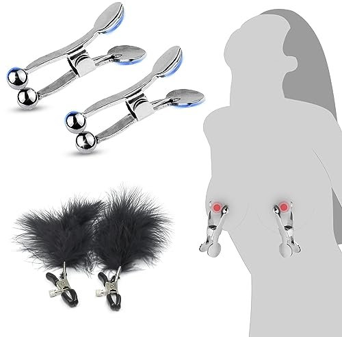 BDSMYEE Pinces à Tétons Réglables en Métal Sex Toýs Femme, Pince Teton Sexuelle Ensemble de Bondage SM Fétiche Jouet Sexuel Accessoire pour Femmes