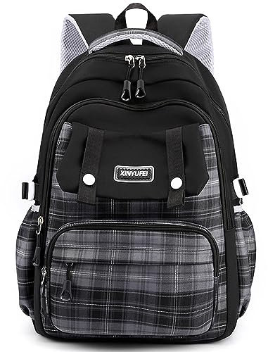 IBalulu Schulrucksack Mädchen Jungen Schulranzen Teenager Schultasche Rucksack Sporttasche Daypack mit Fächer Laptopfach Backpack für Schule Reisen(Schwarz)