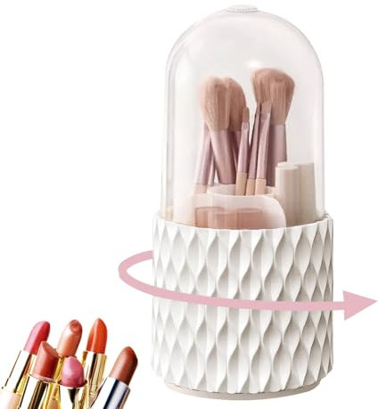 Taasmoog Kosmetik Make Up Organizer, 360° Drehbarer Pinselhalter Pinsel Aufbewahrung mit Deckel 5 Fächern Makeup Brush Holder Lidschattenpinsel Lippenstift Etui für Schminktisch Bad