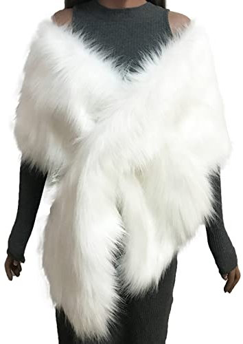 Cihdmfb Fellkragen Damen Kunstpelz Warme Kragen Pelzkragen mit Jacken Schals Pelz Winter Warme Pelzkragen Kunstfell Kunstpelz Fell Kragen Pelzschal Cape Umhang Schal für Kapuze(D Weiß)