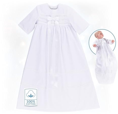 Bateo Design Baby Taufkleid aus Baumwolle Simon mit Schleife Weiß (68)