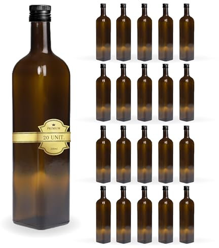 Espirito Rebelde 20 Bouteilles en Verre Foncé 500ml avec Bouchon a Vis Noir | Huile d'Olive, Vinaigre, Alcool | Huilier en Verre, Récipient en Verre, Bouteille D'Huile