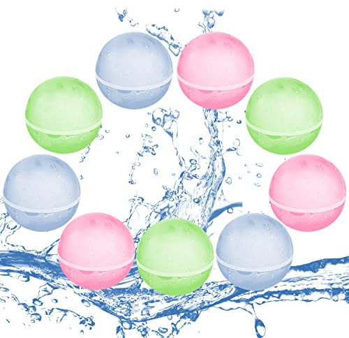 Lunriwis 9 Stück Wiederverwendbare Wasserballons, Reuseable Wasserballons Wasserspielzeug, Wasserballons für Kinder und Erwachsene, Wasserbomben für Outdoor, Pool, Wasserpark