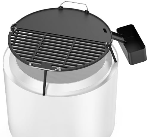onlyfire Cast Iron Griddle Plate for Solo Stove Bonfire 19.5 Fire Pit, Foldable Grill Grate and Griddle Pan 2 in 1 with Grease Cup for Backyard and Outdoor Campfire BBQ