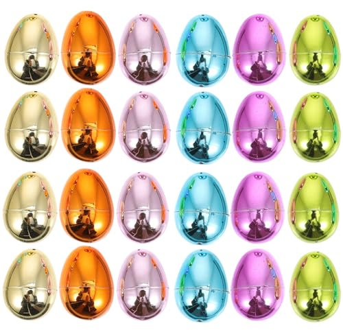 ABOOFAN Oeufs De Pâques en Plastique 24 Pièces Oeufs De Pâques Métalliques Couleurs Brillantes Coquille Vide Jouets De Friandises De Pâques Cadeaux De Fête À Thème De Pâques Panier De