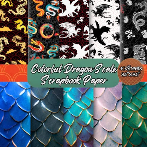 Colorful Dragon Scale Scrapbook Paper: 20 Double-Sided 40 Sheets. Dragon Craft Paper Pad. Scrapbooking Supplies for DIY Projects, Origami, Art Collage, Decorations, Junk Journals, and Ephemera.